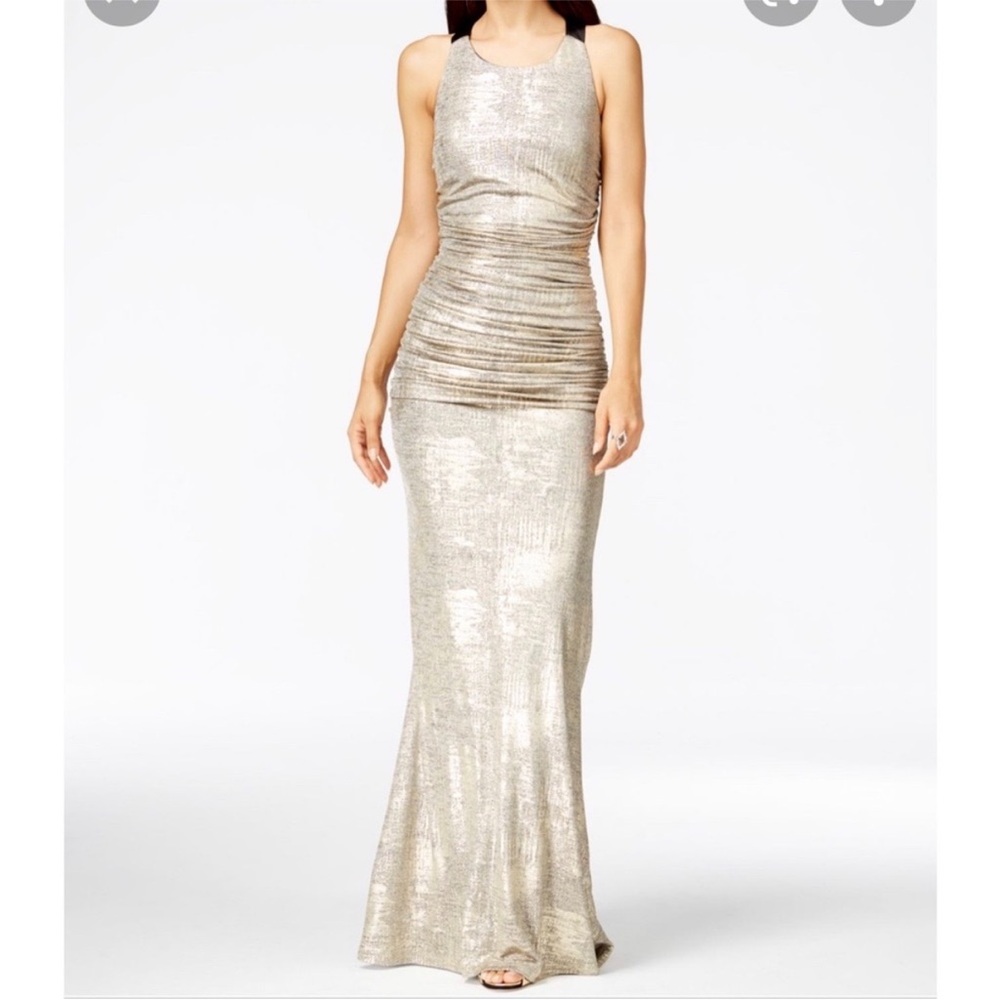 Calvin Klein Metallic Gold Dress with Black Straps - Picture 2 of 6